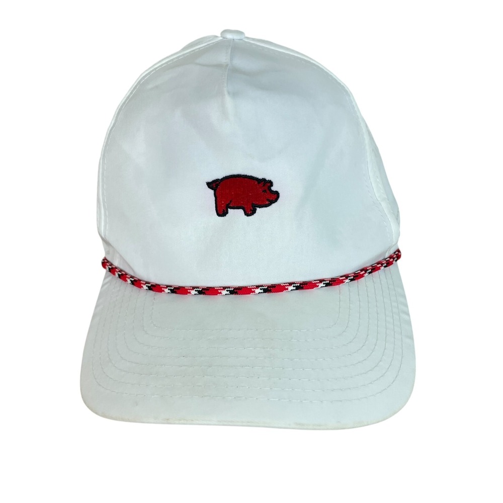 Curly Tail Corded Arkansas Razorback Snapback Hat Cap White Adjustable *read